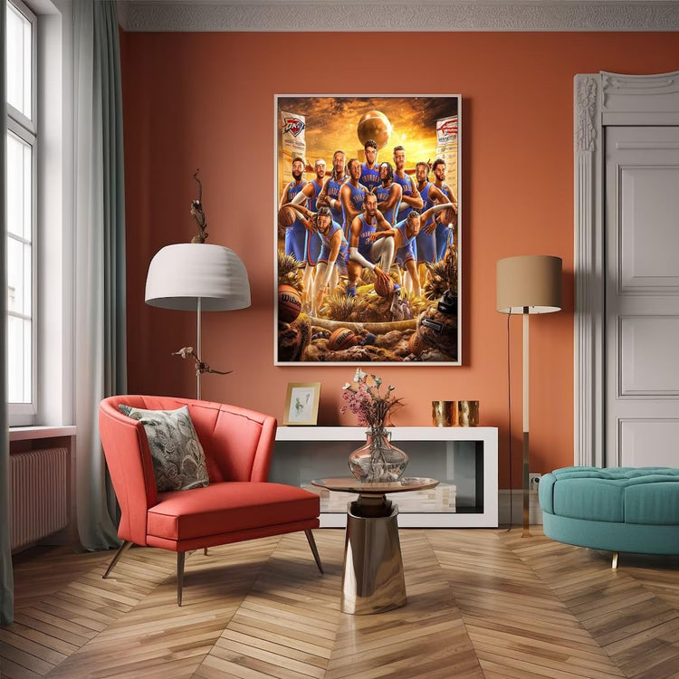 West Champions Basketball 2025 Oklahoma Thunder team poster wall decor in modern living room