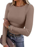 ANRABESS women light khaki rib knit slim fit long sleeve shirt
