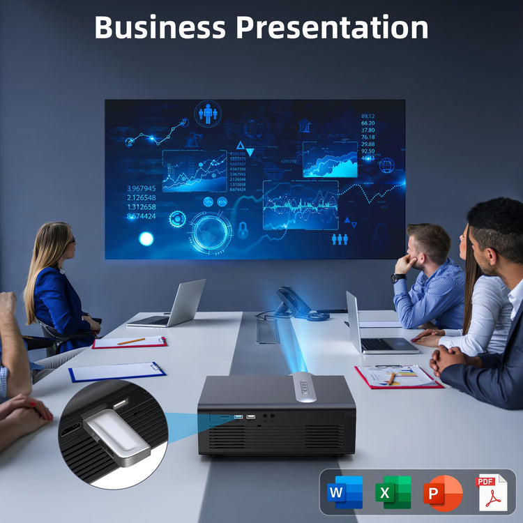 Netflix Licensed Smart Projector FUDONI 4K WiFi 6 Bluetooth auto keystone electric focus black model GC888 in business meeting room