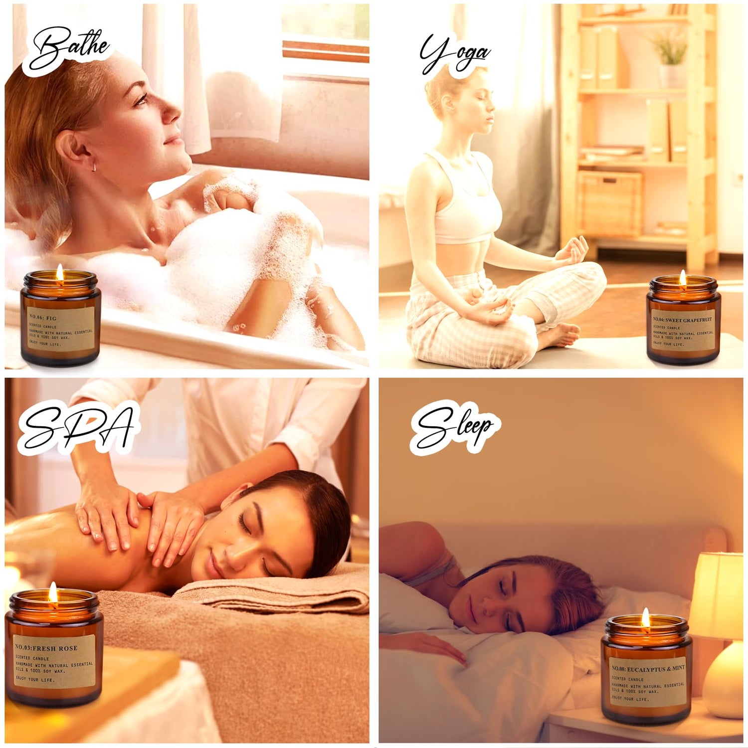 Feibao 8 Pack Amber Jar Scented Soy Wax Candles for Aromatherapy, Relaxation, and Home Gift Set