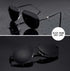 Aviator sunglasses with black metal frame and gray lenses, sleek modern streetwear style.