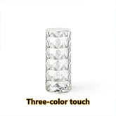 Crystal textured cylindrical lamp with geometric surface and three-color touch control