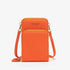 Vibrant orange faux leather crossbody bag with gold hardware and slim adjustable strap