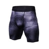 Black scale-pattern compression shorts with snug fit and elastic waistband