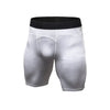 Gray compression shorts with black waistband, geometric pattern, snug fit for athletic wear