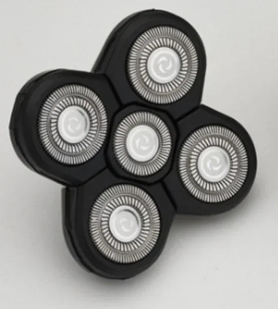 Black four-head rotary electric shaver replacement head with silver foil blades