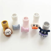 Colorful ribbed baby socks with soft cartoon and bow designs, cotton material, crew fit