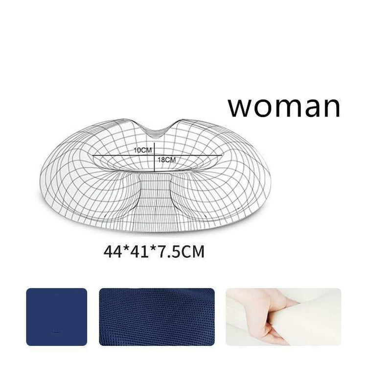 Ergonomic cushion for women, contoured shape, navy blue mesh, soft memory foam, 44x41x7.5cm