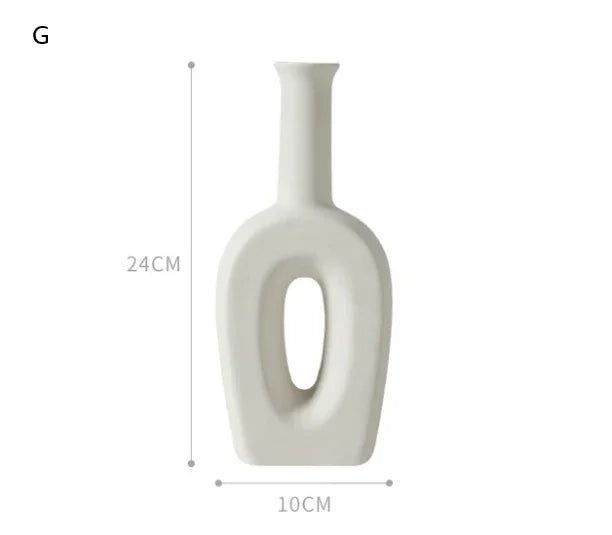Modern white ceramic vase with hollow center, matte finish, tall rectangular shape, 24cm x 10cm