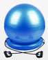 Blue balance exercise ball with resistance bands on a white background