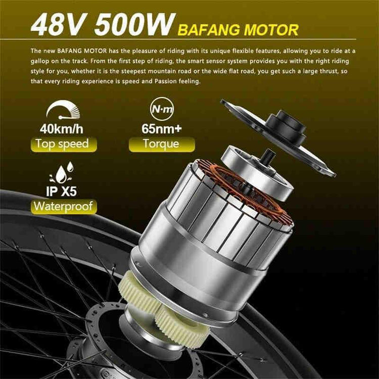 48V 500W electric bike motor with 40km/h top speed, 65Nm torque, waterproof IPX5 design