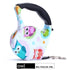 Retractable dog leash with multicolor owl print, ergonomic black handle, and metal clip