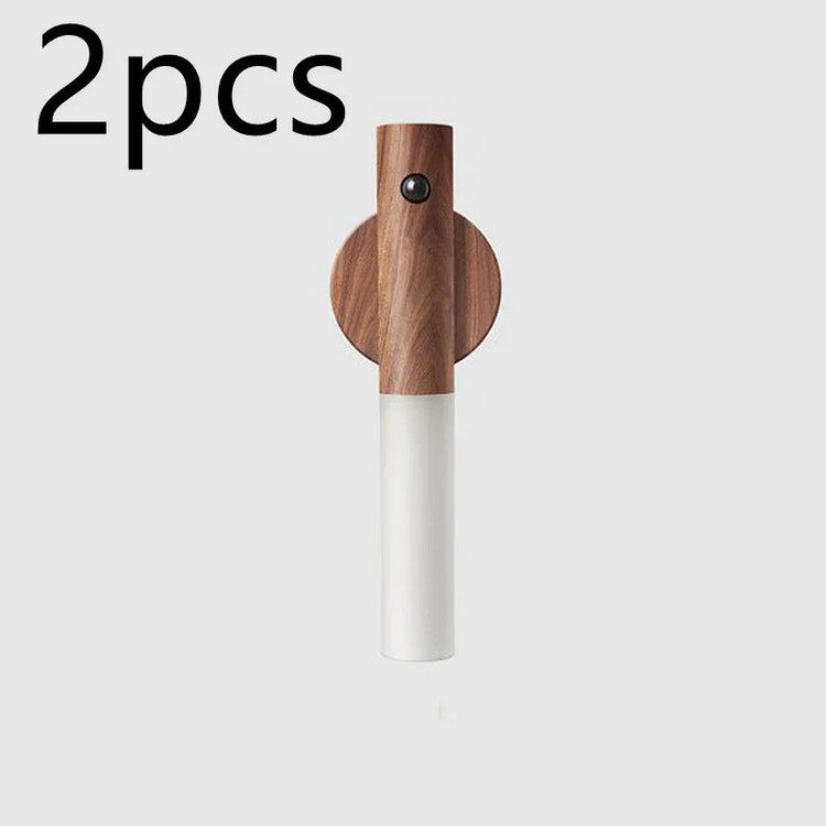 Modern wall lamp with wood and white finish, minimalist cylindrical design, set of 2