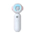 Handheld white electronic device with round top, blue screen, and cartoon bear inside