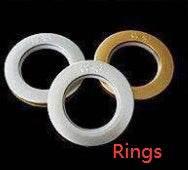 Three metallic rings, two silver and one gold, on a black background.