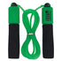 Green jump rope with black foam handles and built-in counter, fitness accessory