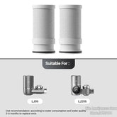 Two cylindrical water filter cartridges with mesh exterior, compatible with faucet models LJ06 and LJ206