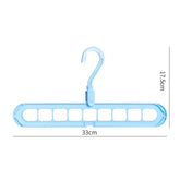 Light blue multi-slot plastic clothes hanger, 33cm wide, 17.5cm tall, for closet organization