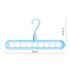 Light blue multi-slot plastic clothes hanger, 33cm wide, 17.5cm tall, for closet organization