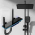 Modern black digital shower system with square rain showerhead and handheld sprayer