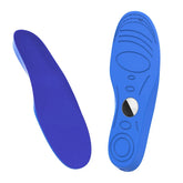 Blue memory foam shoe insoles, ergonomic design, breathable and cushioned for comfort.