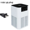 White air purifier with digital display and US plug, sleek modern design for home use