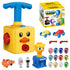 Colorful balloon-powered toy car set with pump, plastic cars, rockets, and assorted balloons