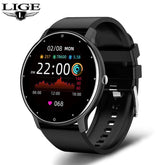 Lige Smartwatch with touchscreen, fitness tracking, heart rate monitor, and flexible silicone strap in black
