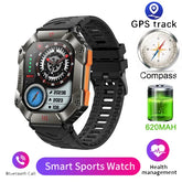 Futuristic black smart sports watch with rugged design, silicone strap, and digital display.