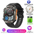 Futuristic black smart sports watch with rugged design, silicone strap, and digital display.