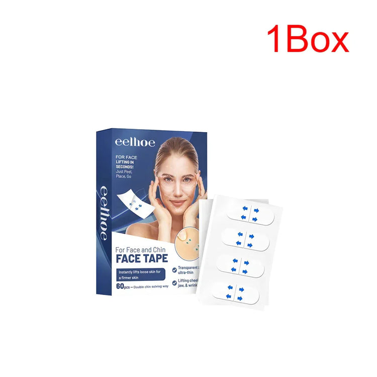 Face tape set with transparent adhesive strips for lifting cheeks and jaw, 1 box