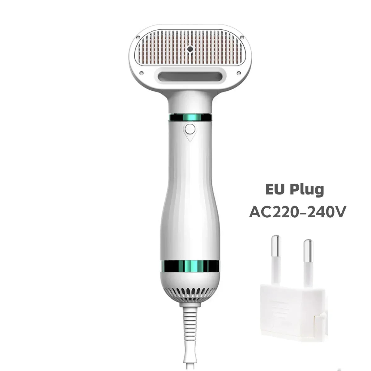 White handheld garment steamer with EU plug, modern design, portable and lightweight.