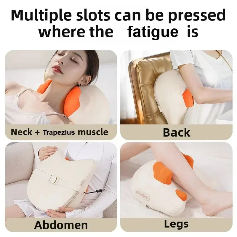 Soft beige and orange multi-use massage cushion for neck, back, abdomen, and leg support.
