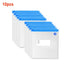 Set of 10 transparent mesh storage bags with blue zipper closure and label window