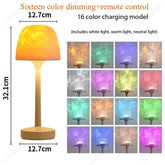 Modern table lamp with 16 color dimming, remote control, compact size, acrylic shade.