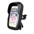 Black waterproof bike phone mount case with sun visor and zipper closure, adjustable clamp fit.
