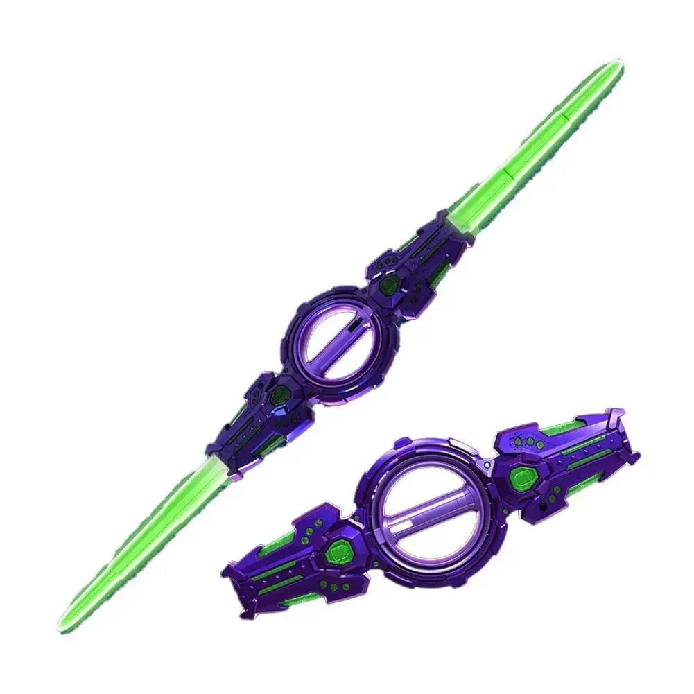 Futuristic green and purple sci-fi accessory with geometric details and sleek, tech-inspired design