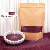 Dark red wax granules in kraft pouch with bowl display, ideal for candle making