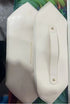 Cream-colored geometric clutch bag in smooth leather with top handle and zipper closure