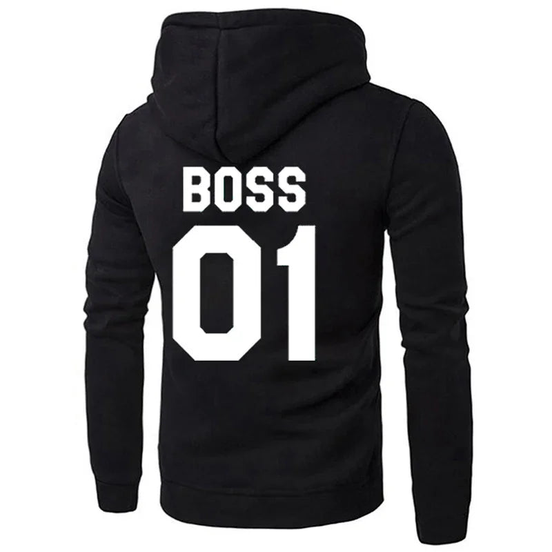 Black hoodie with bold white &