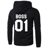 Black hoodie with bold white &