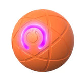 Orange spherical tech accessory with glowing purple power symbol and geometric patterns