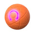 Orange spherical tech accessory with glowing purple power symbol and geometric patterns