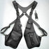 Black leather harness with adjustable straps and multiple pockets, utility streetwear accessory