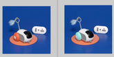 Futuristic remote control toy with feather teaser and colorful wheels, displayed on blue background