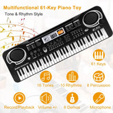 Black multifunctional 61-key electronic keyboard toy with built-in speakers and digital display