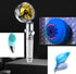 Assorted modern tech accessories including a transparent shower head with yellow fan, blue facial cleansing brush, blue waterproof speaker, and sleek blue leaf-shaped item, all set against a dark background.