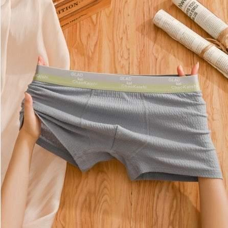 Light gray ribbed men's boxer briefs with elastic waistband, soft and stretchy fit