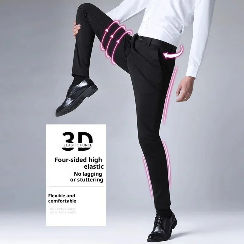 Slim fit black stretch dress pants for men, high elasticity, flexible modern style