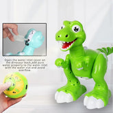 Bright green remote control dinosaur toy with movable limbs, glossy plastic material, cartoon style.